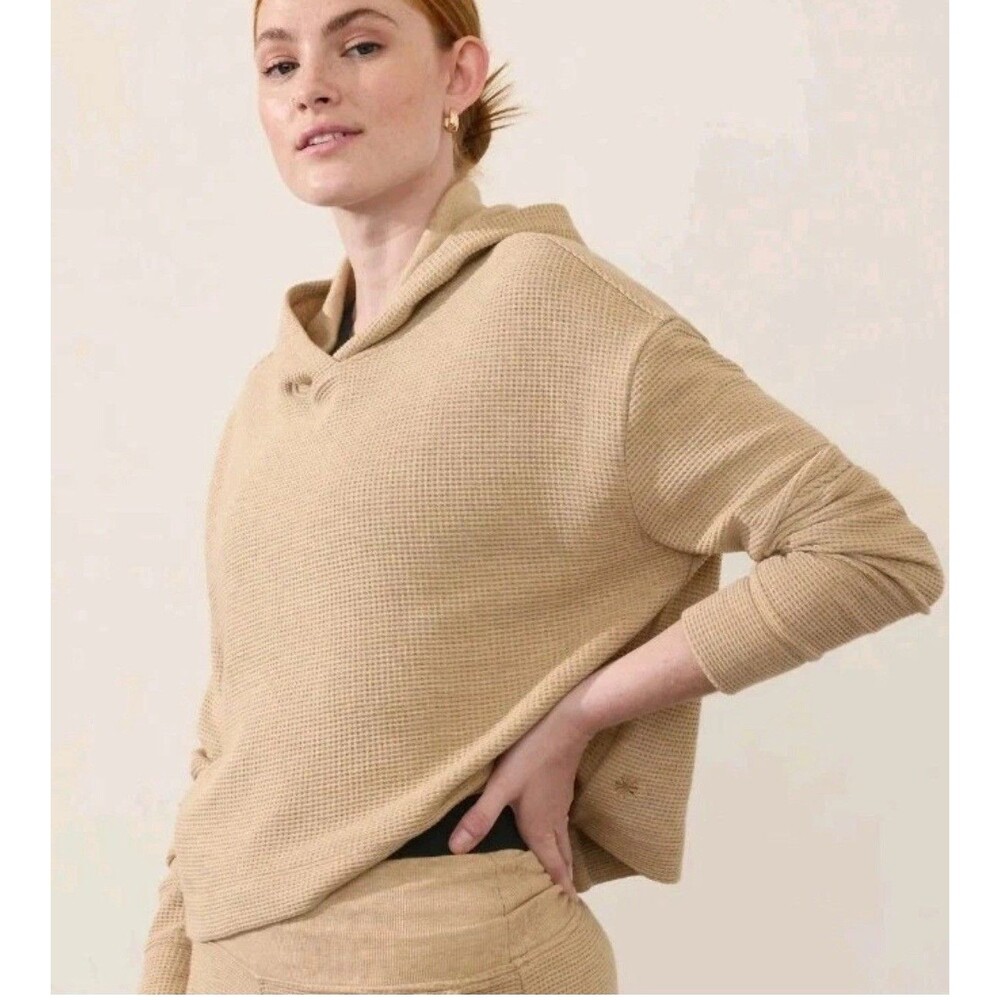Athleta Waffle Crop Oversized Hoodie Beige Large